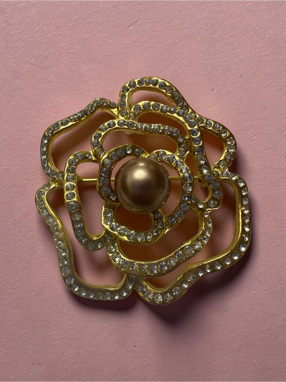 Floral Crystal Brooch with Pearl Center